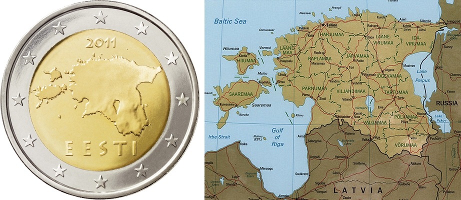 Эстония на монете и карте