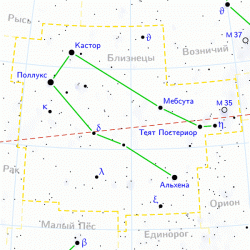 Созвездие Близнецов на современных астрономических картах