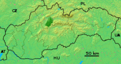 Национальный парк Велька Фатра на карте Словакии