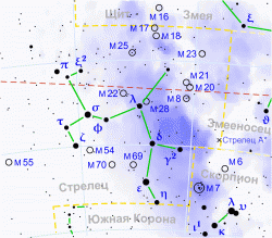 Созвездие Стрельца на современных астрономических картах