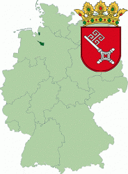 Федеральная земля Бремен на карте Германии. А так же её герб.