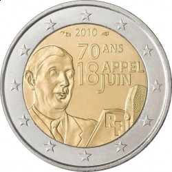 Франция, 2010, 2 евро, Шарль де Голль