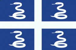 На флаге острова изображены 4 гремучих змеи