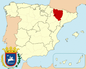 Уэска на карте Испании и герб города