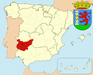 Бадахос на карте Испании и герб города