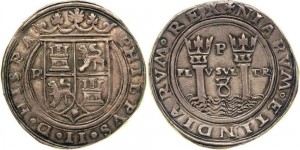 Первая монета, отчеканенная на монетном дворе Лимы (8 реалов, серебро, 6,7 г)
