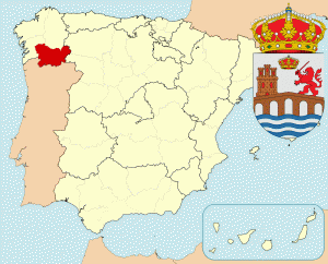 Оренсе на карте Испании и герб города