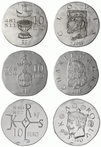 Первые три монет с портретами французских королей
