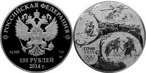 Килограммовая серебряная монета «Русская зима»