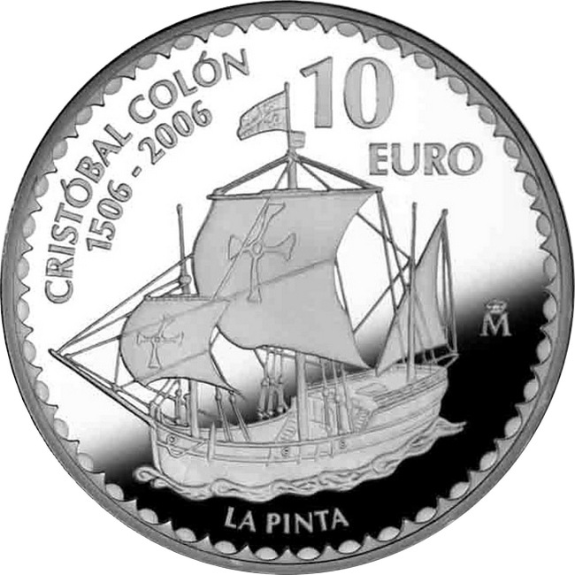 Евро 2006 года. Монета Кристофор Колумб. Монета корабли Колумба. Монета с изображением корабля Колумба.