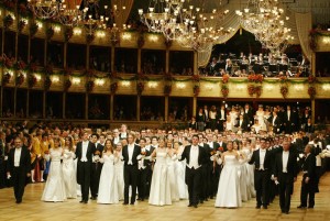 Young couples dance at the Vienna opera