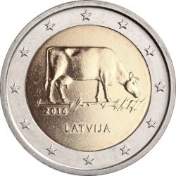2 euro. Latvia 2016. Cow