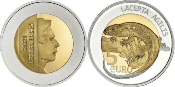 Luxembourg 2021. 5 euro. Lacerta agilis