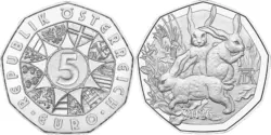 Austria 2026. 5 euro. Durer - Three Hares