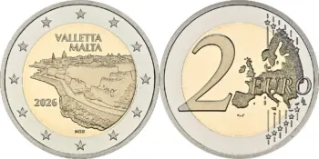 2 евро Мальты 2026. Валлетта Malta 2026. 2 euro. Valletta