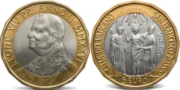 5 евро Ватикана 2026. Франциск Ассизский Vatican 2026. 5 euro. Franciscus Assisiensis